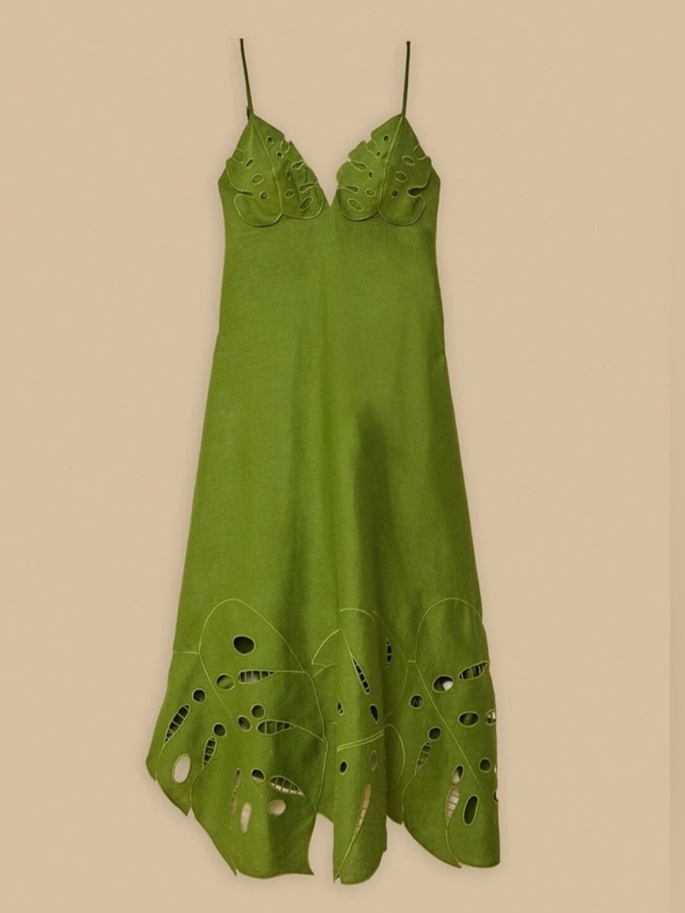 FARM RIO Green Monstera Embroidered Euroflax Midi Dress Size L Large NWT - Picture 3 of 8